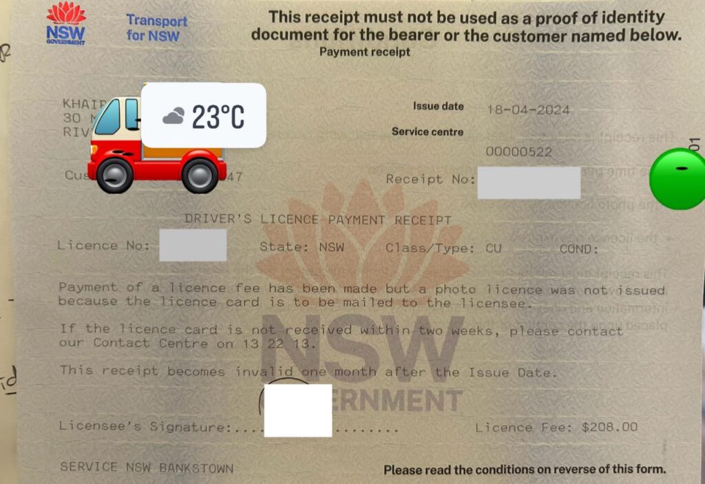 NSW temporary license